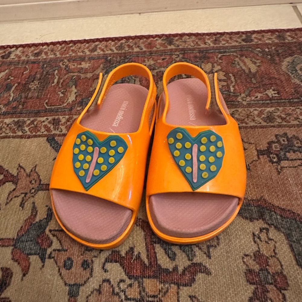 Mini Melissa Orange Sandals with Heart Design